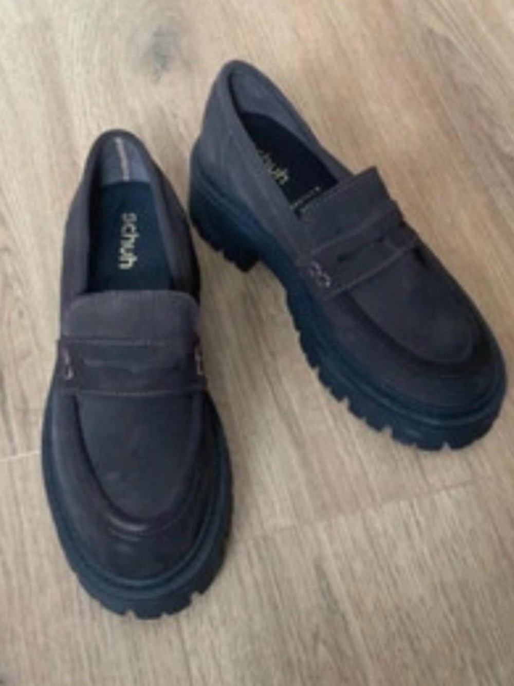 Dark Taupe Suede Lug Sole Penny Loafers for Women